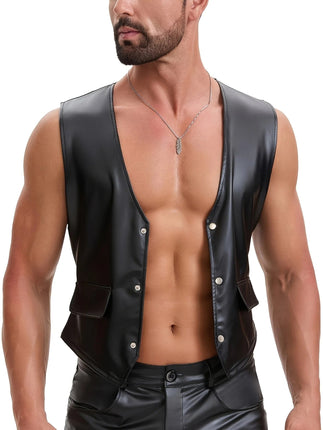 Men Clubwear Leather Button Strapless Jacket - Mens Clubwear - Cavving - Mad Fly Essentials