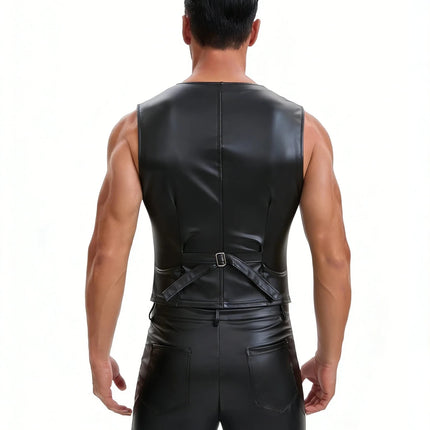 Men Clubwear Leather Button Strapless Jacket - Mens Clubwear - Cavving - Mad Fly Essentials