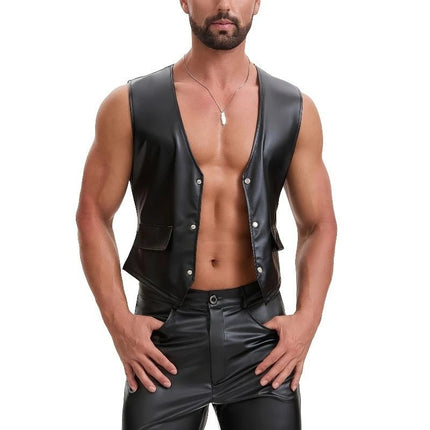 Men Clubwear Leather Button Strapless Jacket - Mens Clubwear - Cavving - Mad Fly Essentials