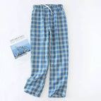Blue plaid trousers