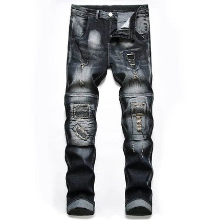 Men Denim Casual Slim Motorcycle Jeans - Jeans - Metaphor - Mad Fly Essentials