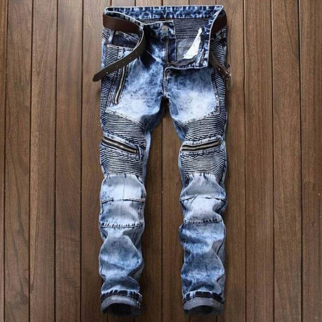 Men Denim Casual Slim Motorcycle Jeans - Jeans - Metaphor - Mad Fly Essentials