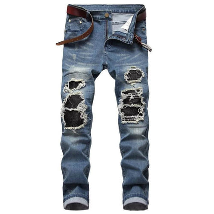 Men Denim Casual Slim Motorcycle Jeans - Mad Fly Essentials