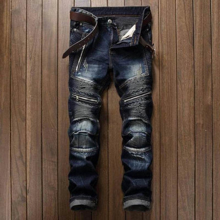 Men Denim Casual Slim Motorcycle Jeans - Jeans - Metaphor - Mad Fly Essentials