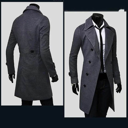 Men Double - Breasted Solid Trench Coat Outerwear - Outerwear - BC - Mad Fly Essentials