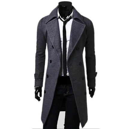 Men Double - Breasted Solid Trench Coat Outerwear - Outerwear - BC - Mad Fly Essentials