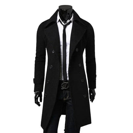 Men Double - Breasted Solid Trench Coat Outerwear - Outerwear - BC - Mad Fly Essentials