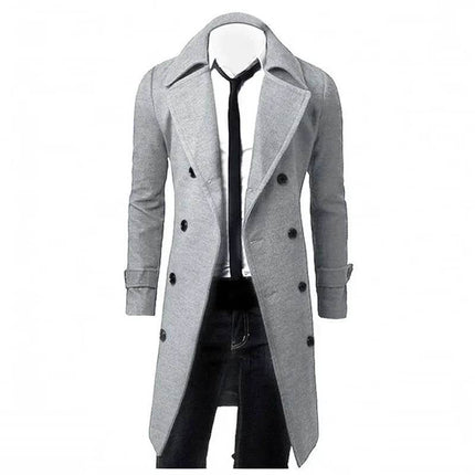 Men Double - Breasted Solid Trench Coat Outerwear - Outerwear - BC - Mad Fly Essentials