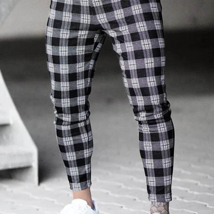 Men Elastic Checkered Plaid Chino Pants - Pants - Wuiliy - Mad Fly Essentials