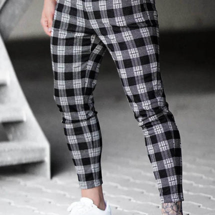 Men Elastic Checkered Plaid Chino Pants - Pants - Wuiliy - Mad Fly Essentials