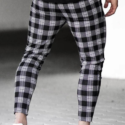 Men Elastic Checkered Plaid Chino Pants - Pants - Wuiliy - Mad Fly Essentials