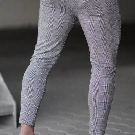 Men Elastic Checkered Plaid Chino Pants - Pants - Wuiliy - Mad Fly Essentials