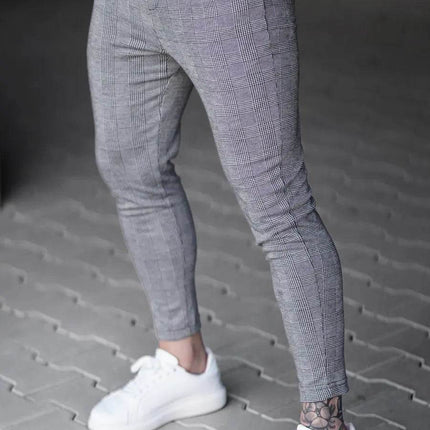 Men Elastic Checkered Plaid Chino Pants - Pants - Wuiliy - Mad Fly Essentials