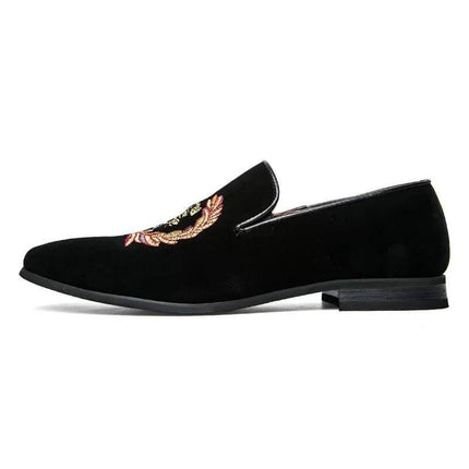 Men Embroidered Crown Velvet Party Loafers - Loafers - YRZL - Mad Fly Essentials