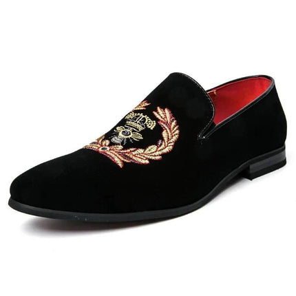 Men Embroidered Crown Velvet Party Loafers - Loafers - YRZL - Mad Fly Essentials