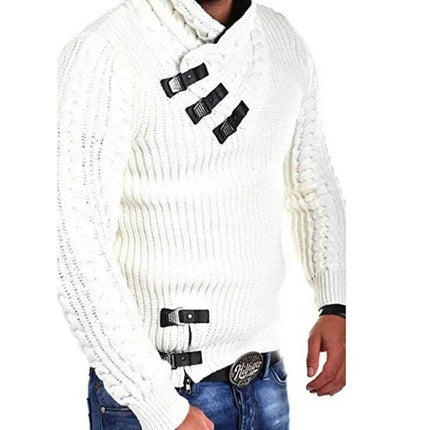 Men European Long Leather Buckle Sweater - Sweater - TECHOME - Mad Fly Essentials
