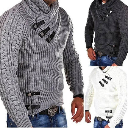 Men European Long Leather Buckle Sweater - Sweater - TECHOME - Mad Fly Essentials