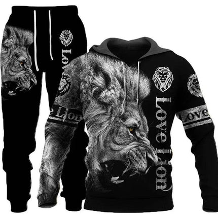 Men Fashion 3D Wolf Tiger Animal Hoodies Pants Tracksuit - Tracksuit - Maple King - Mad Fly Essentials