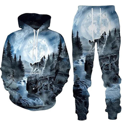 Men Fashion 3D Wolf Tiger Animal Hoodies Pants Tracksuit - Tracksuit - Maple King - Mad Fly Essentials