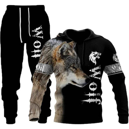 Men Fashion 3D Wolf Tiger Animal Hoodies Pants Tracksuit - Tracksuit - Maple King - Mad Fly Essentials