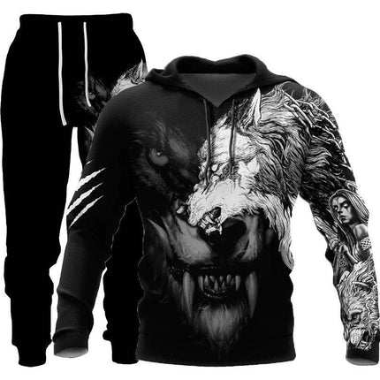 Men Fashion 3D Wolf Tiger Animal Hoodies Pants Tracksuit - Tracksuit - Maple King - Mad Fly Essentials