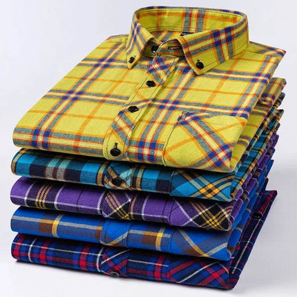 Men Fashion Brushed Plaid Casual Spring Shirt - Shirt - Sam Charleston - Mad Fly Essentials