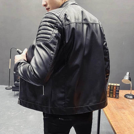 Men Fashion Leather Solid Stand Collar Jacket - Jacket - Sorenwing - Mad Fly Essentials