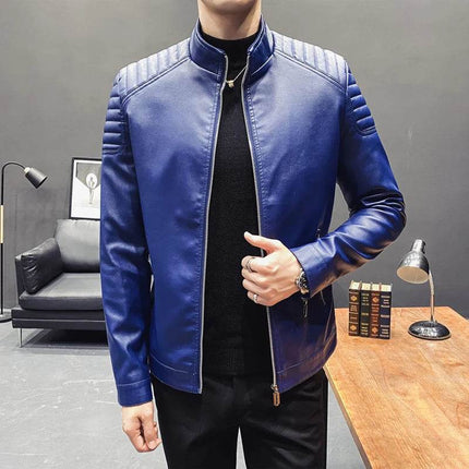 Men Fashion Leather Solid Stand Collar Jacket - Jacket - Sorenwing - Mad Fly Essentials