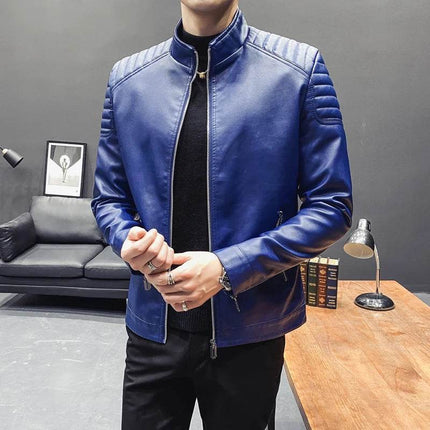 Men Fashion Leather Solid Stand Collar Jacket - Jacket - Sorenwing - Mad Fly Essentials