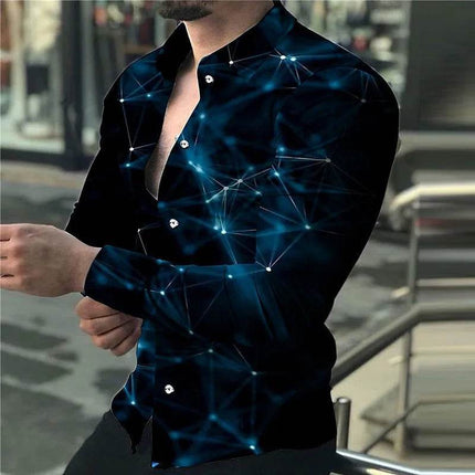 Men Fashion Purple Blue Starry Sky Lapel Party Shirt - Shirt - BC - Mad Fly Essentials