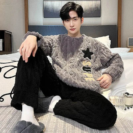 Men Flannel Long Coral Pajama Set - Pajama Set - Tregen - Mad Fly Essentials