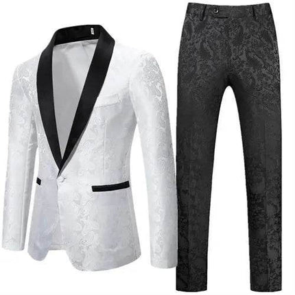 Men Floral 2pc Wedding Tuxedo Set Formal Blazer - Blazer - BC - Mad Fly Essentials