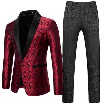 Men Floral 2pc Wedding Tuxedo Set Formal Blazer - Blazer - BC - Mad Fly Essentials