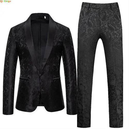 Men Floral 2pc Wedding Tuxedo Set Formal Blazer - Blazer - BC - Mad Fly Essentials