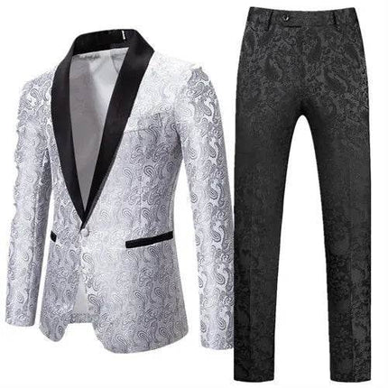 Men Floral 2pc Wedding Tuxedo Set Formal Blazer - Blazer - BC - Mad Fly Essentials
