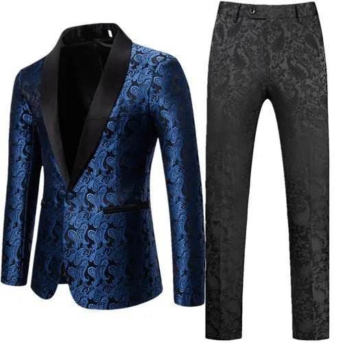 Men Floral 2pc Wedding Tuxedo Set Formal Blazer - Blazer - BC - Mad Fly Essentials