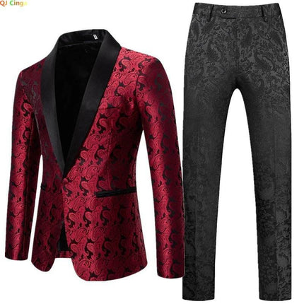 Men Floral 2pc Wedding Tuxedo Set Formal Blazer - Blazer - BC - Mad Fly Essentials