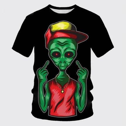 Men Funny Alien 3D Short-sleeved Shirt - Mad Fly Essentials