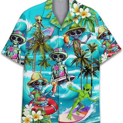 Men Funny Alien Graphic Hawaiian 3D Shirt - Shirt - The Yakacom - Mad Fly Essentials