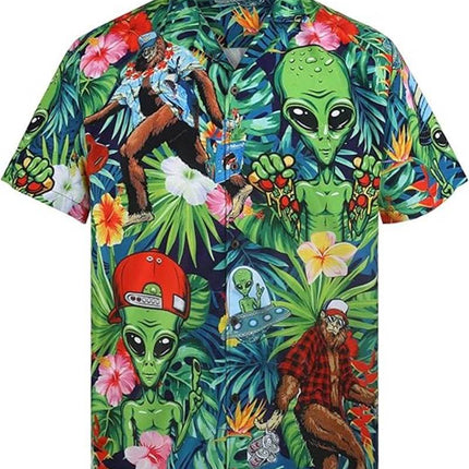 Men Funny Alien Graphic Hawaiian 3D Shirt - Shirt - The Yakacom - Mad Fly Essentials