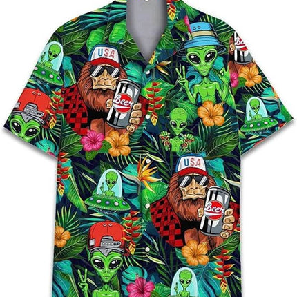 Men Funny Alien Graphic Hawaiian 3D Shirt - Mad Fly Essentials