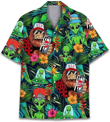 Men Funny Alien Graphic Hawaiian 3D Shirt - Mad Fly Essentials
