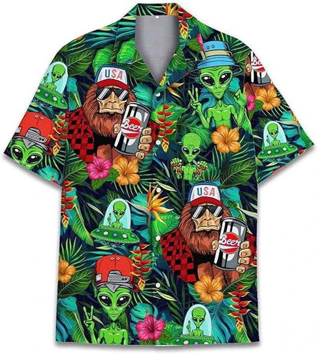 Men Funny Alien Graphic Hawaiian 3D Shirt - Mad Fly Essentials