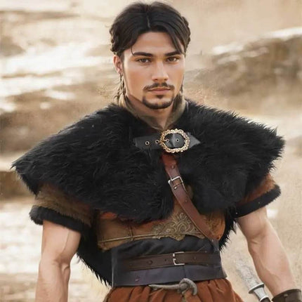 Men Fur Collar Viking Cloak Medieval Costume - Costume - HaiCospl - Mad Fly Essentials