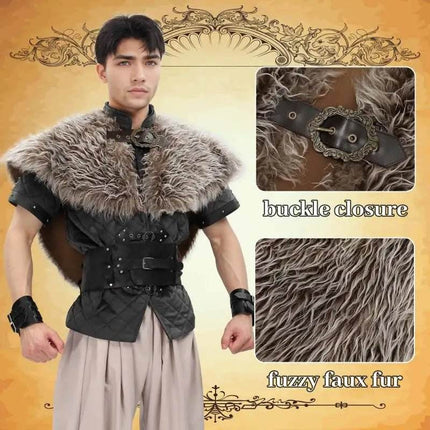 Men Fur Collar Viking Cloak Medieval Costume - Costume - HaiCospl - Mad Fly Essentials