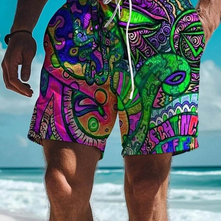 Men Graffiti Star Hawaiian 3D Boardshorts - Boardshorts - oufisun - Mad Fly Essentials