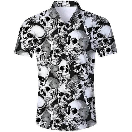 Men Hawaiian 3D Lapel Skull Party Shirt - Shirt - oufisun - Mad Fly Essentials