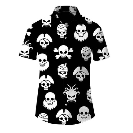 Men Hawaiian 3D Lapel Skull Party Shirt - Mad Fly Essentials
