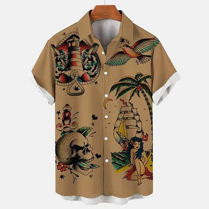 Men Hawaiian Parrot Animal Lapel Shirt - Shirt - Beach Fellow - Mad Fly Essentials