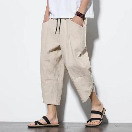 Men Khaki Black Asian Linen Harem Pants - Harem Pants - Favocent - Mad Fly Essentials
